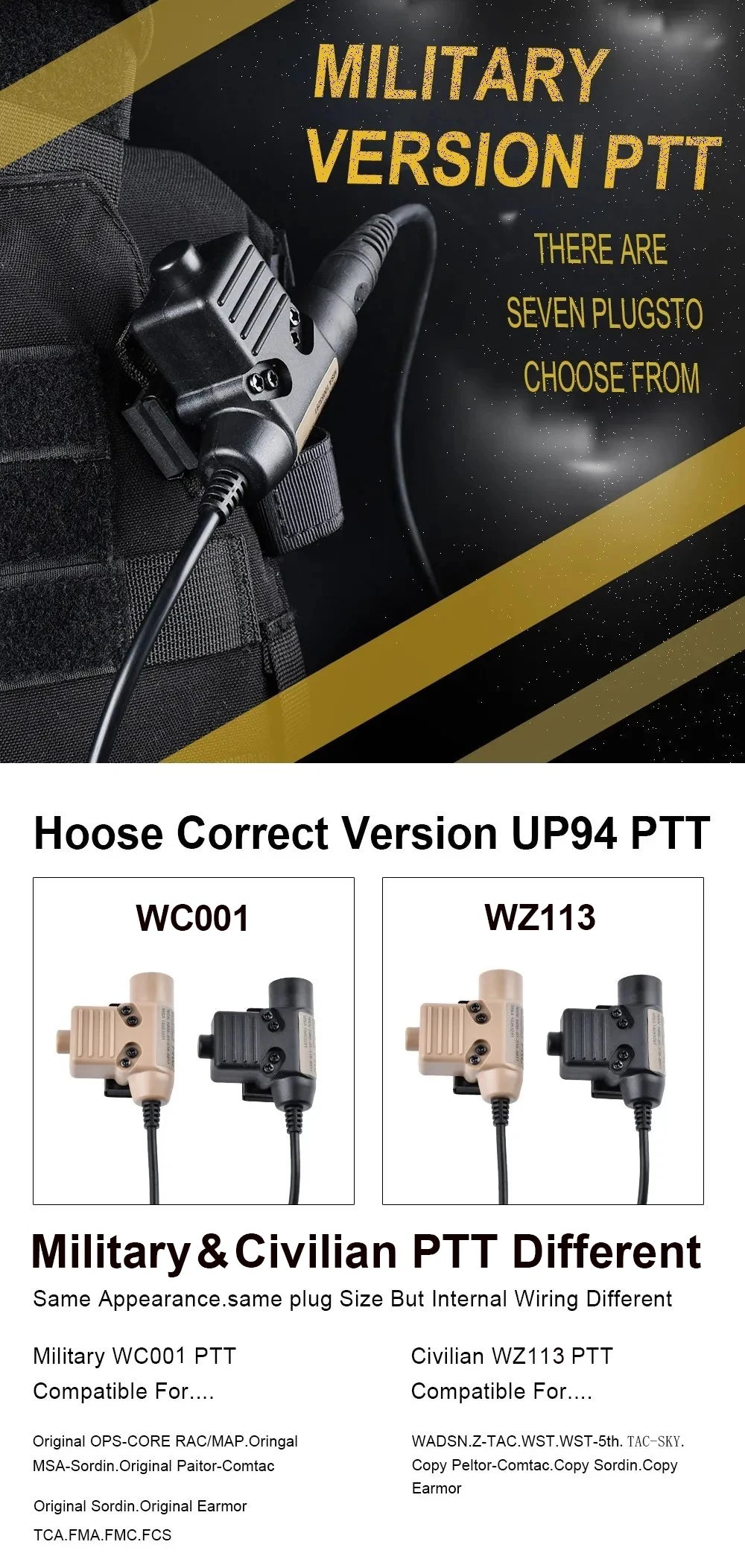 Walker U94 PTT 7.0 Plug Headset Adapters