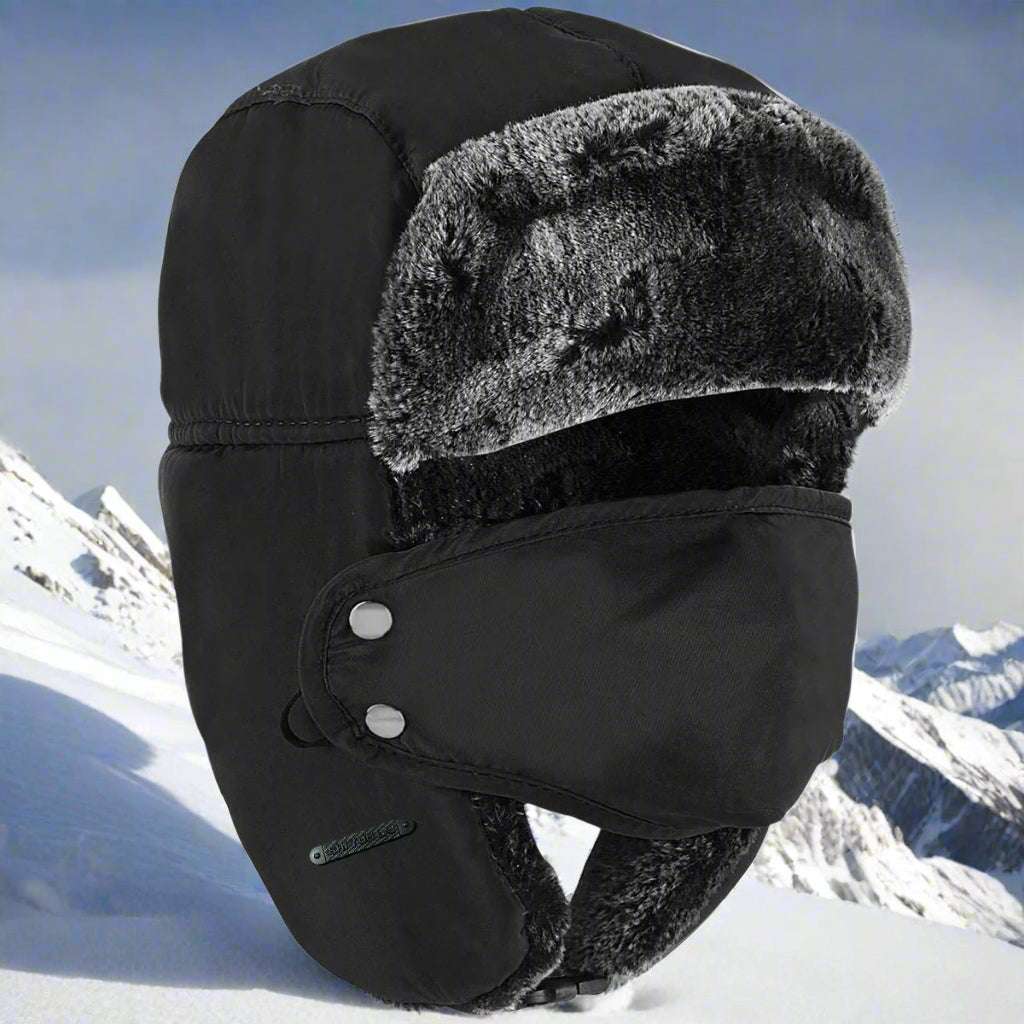 Winter Warm & Windproof Mask Pilot Hat Wool Beany Thermal & Wool Beanies BushLine Black