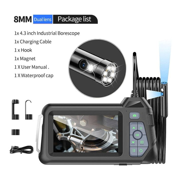 Industrial Endoscope Camera 1080P Waterproof tools BushLine 2m M60 8mm dual Lens 