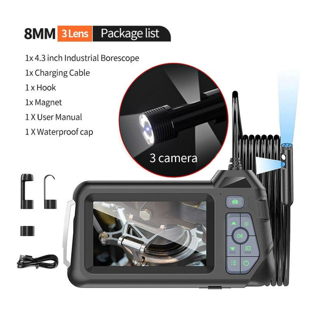 Industrial Endoscope Camera 1080P Waterproof tools BushLine 1m M60 8mm triple-Lens 