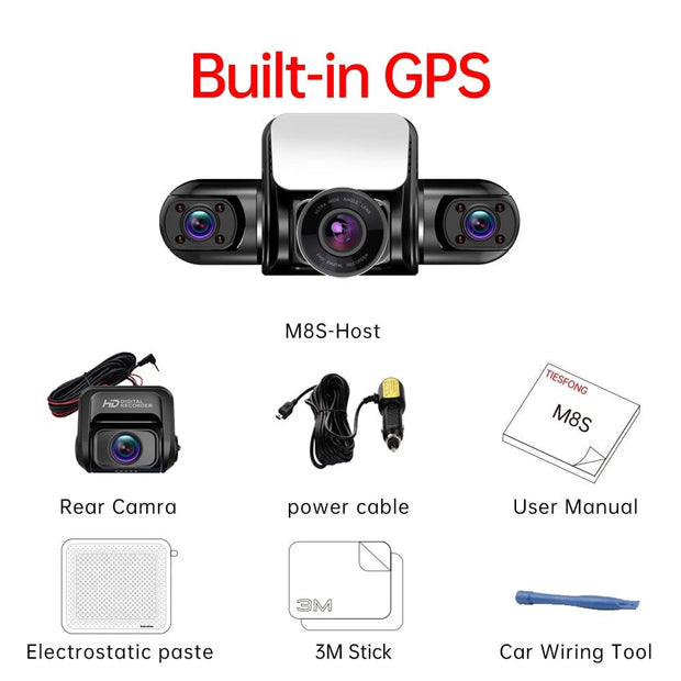 TiESFONG 360 Dash Cam 4CH HD 1080P Wi-Fi GPS 128GB Smart Technology BushLine   