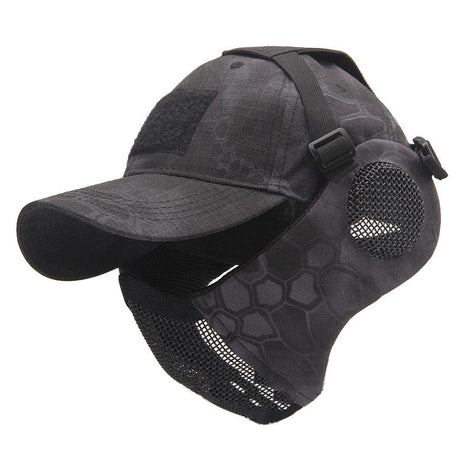Foldable Half Face Steel Mesh Mask &  Baseball Cap tactical hats BushLine HTP  