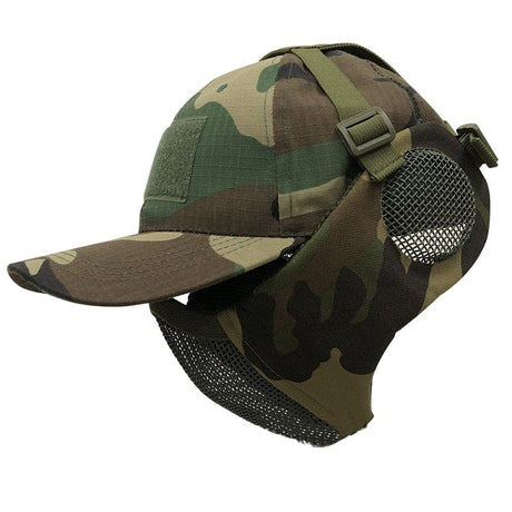 Foldable Half Face Steel Mesh Mask &  Baseball Cap tactical hats BushLine WL  