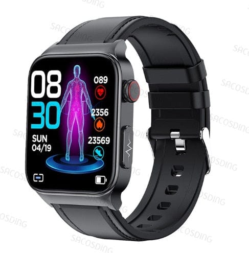 Smart Watch Mediatek Blood Glucose ECG PPG Watchs BushLine Leather Black