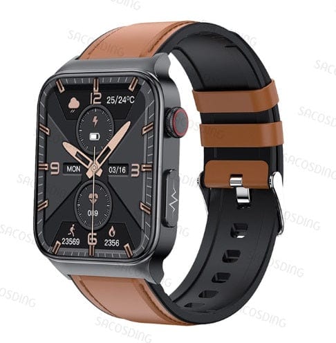 Smart Watch Mediatek Blood Glucose ECG PPG Watchs BushLine Leather Brown
