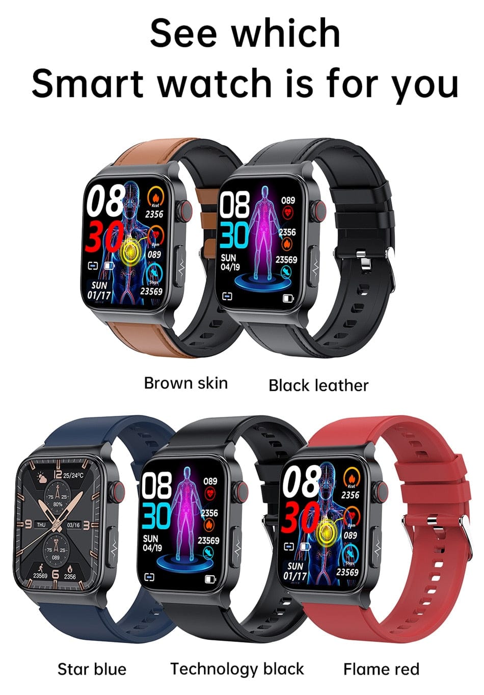 Smart Watch Mediatek Blood Glucose ECG PPG Watchs BushLine