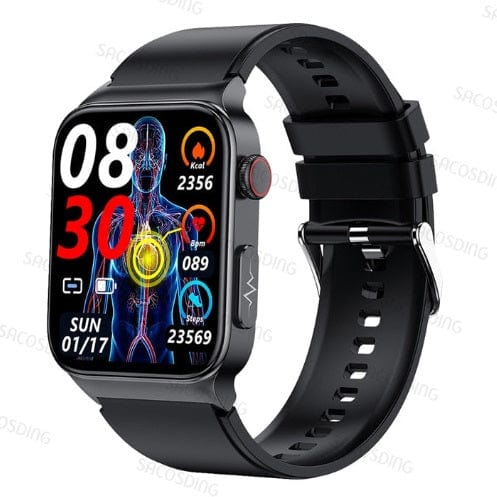 Smart Watch Mediatek Blood Glucose ECG PPG Watchs BushLine SilicaGel Black