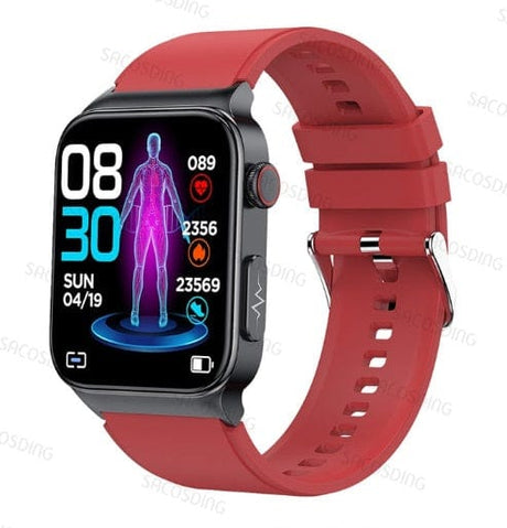 Smart Watch Mediatek Blood Glucose ECG PPG Watchs BushLine SilicaGel Red