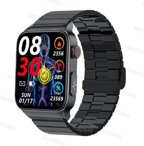 Smart Watch Mediatek Blood Glucose ECG PPG Watchs BushLine Steel Black B  