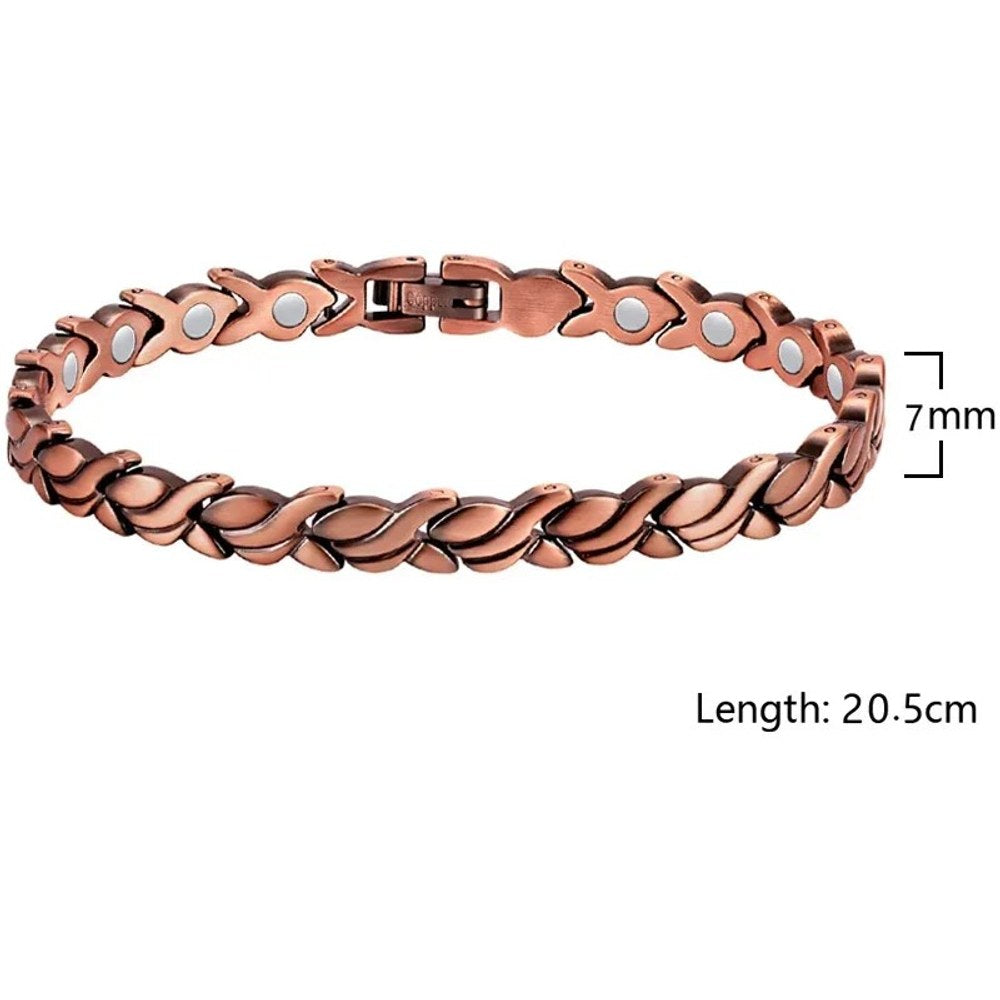 Women's copper link bracelet with twisted links, width and length marked