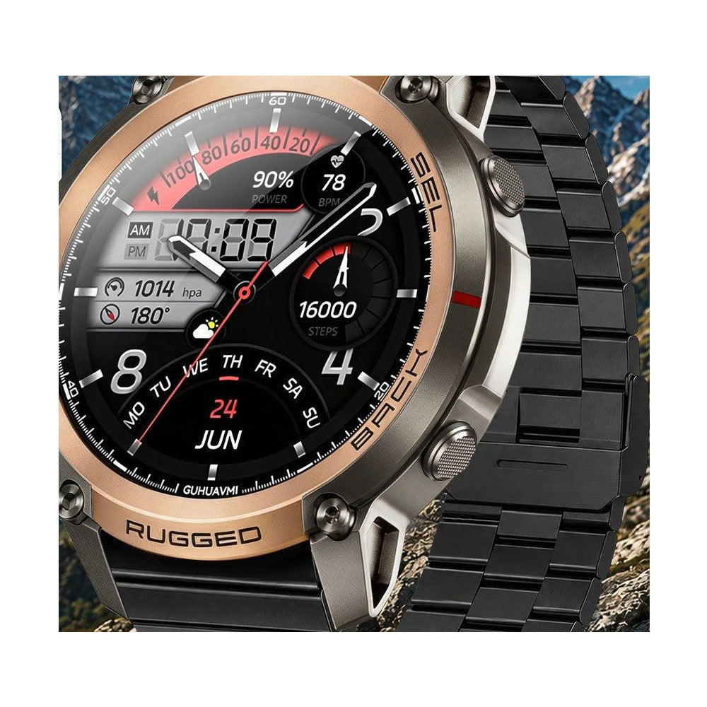 DM59, Gold option: gold bezel, Style B steel link bracelet, with the two spare straps the seller shows
