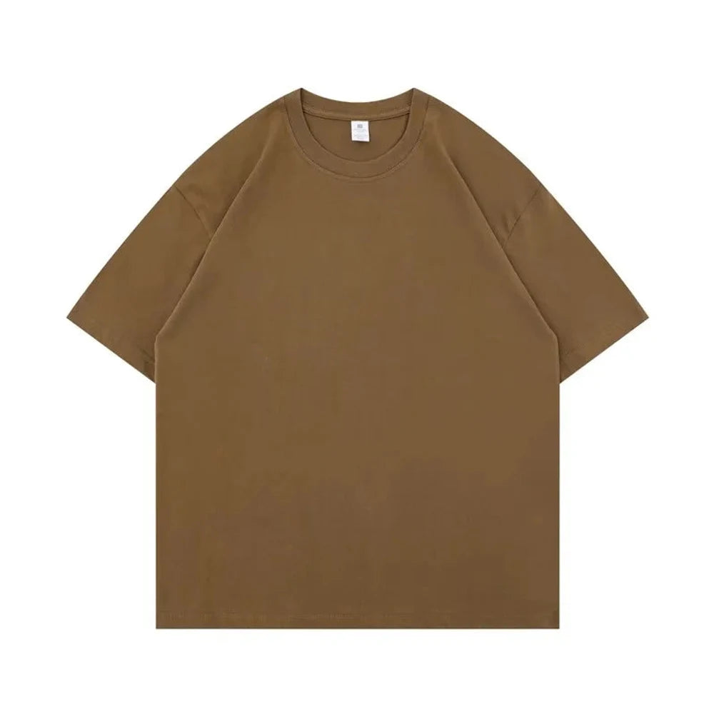 Brown heavy cotton tee laid flat
