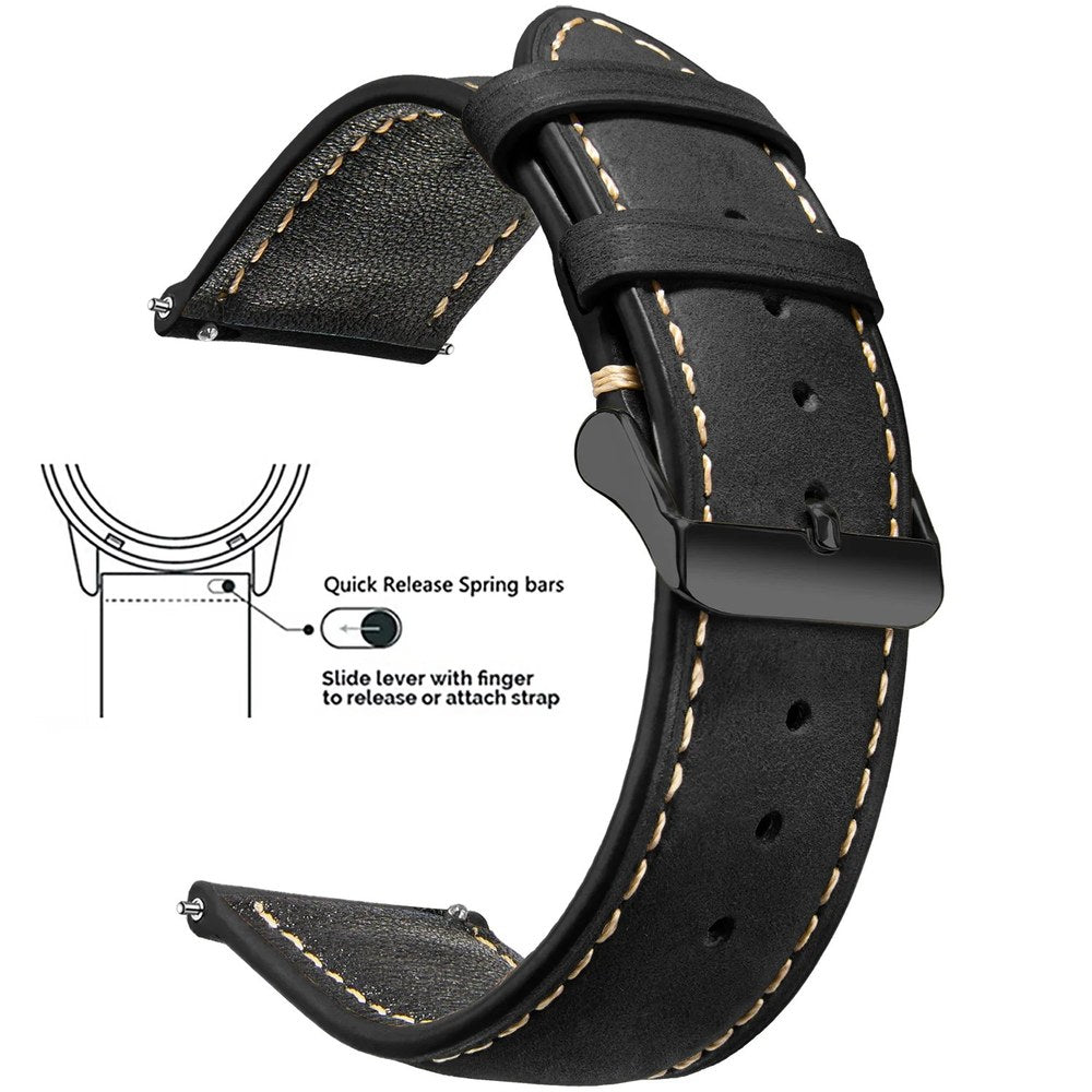 Black, Black Buckle waxed leather watch band