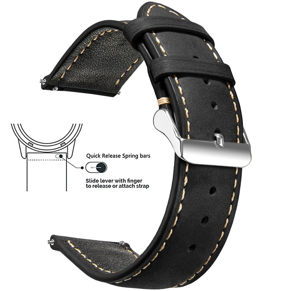 Black, Silver Buckle waxed leather watch band