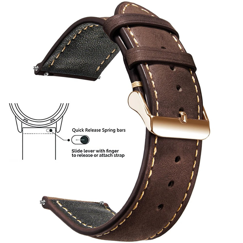 Dark Brown, Rose Gold Buckle waxed leather watch band