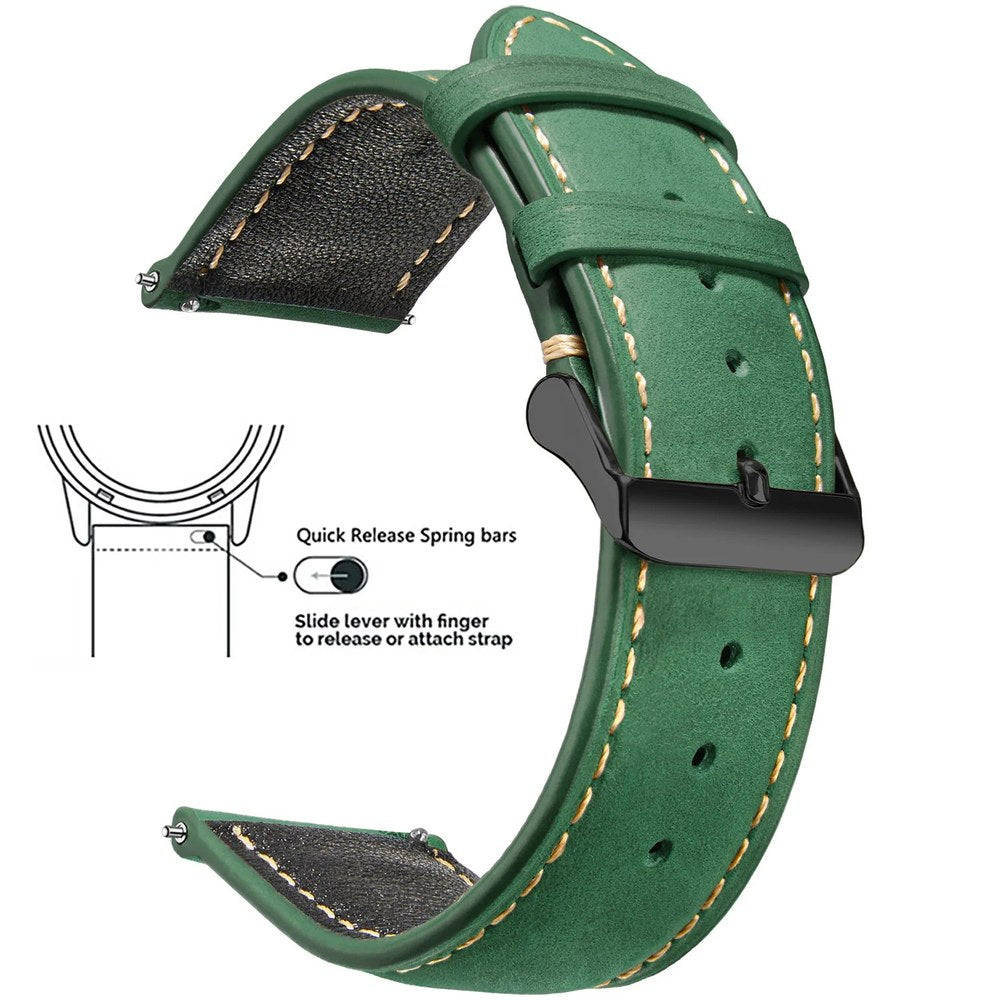 Dark Green, Black Buckle waxed leather watch band