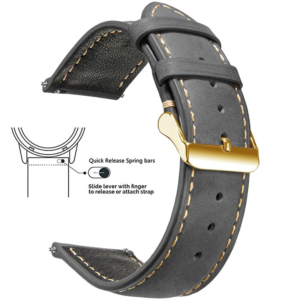 Grey, Gold Buckle waxed leather watch band