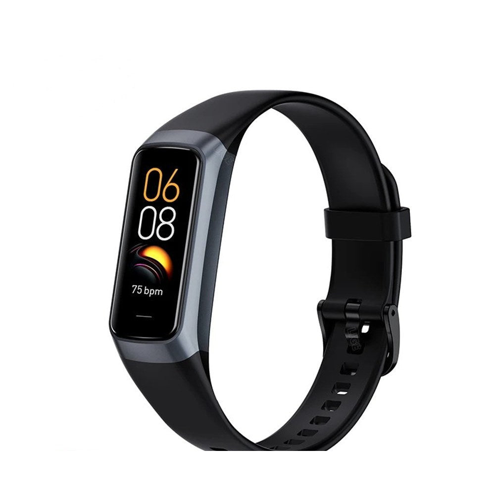 LIGE C60 fitness band in Black: black silicone strap and a gunmetal frame around the 1.1 in AMOLED screen