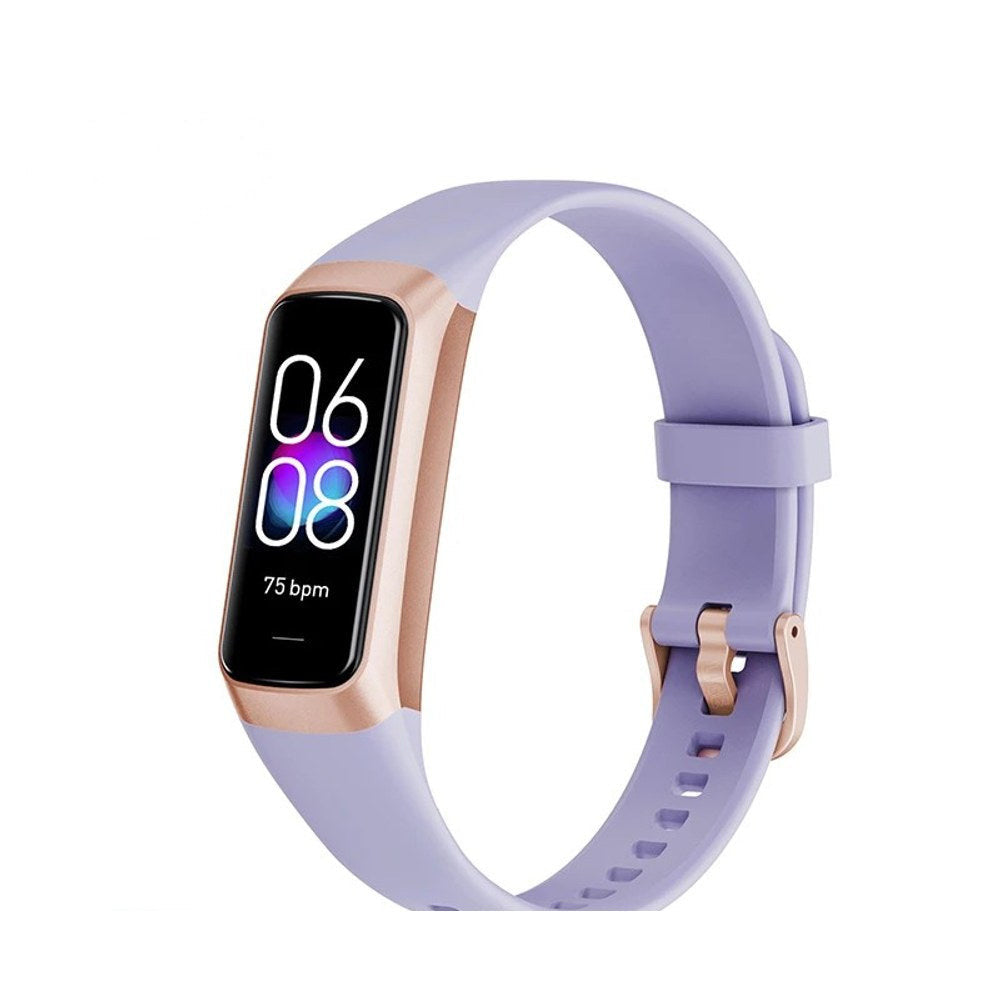 LIGE C60 fitness band in Lavender: light lilac silicone strap with a rose-gold frame and buckle