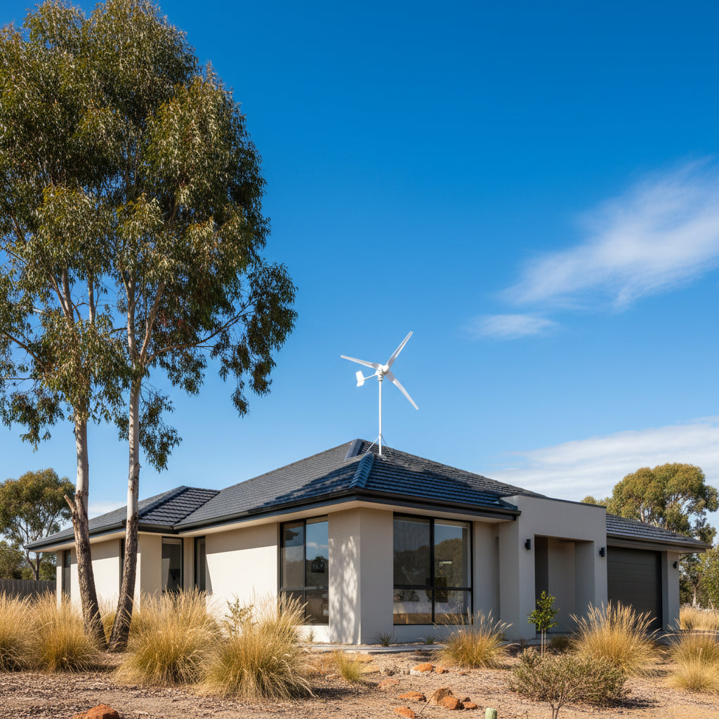 M5-800 roof-mounted on a single-storey home among gum trees under a clear blue sky