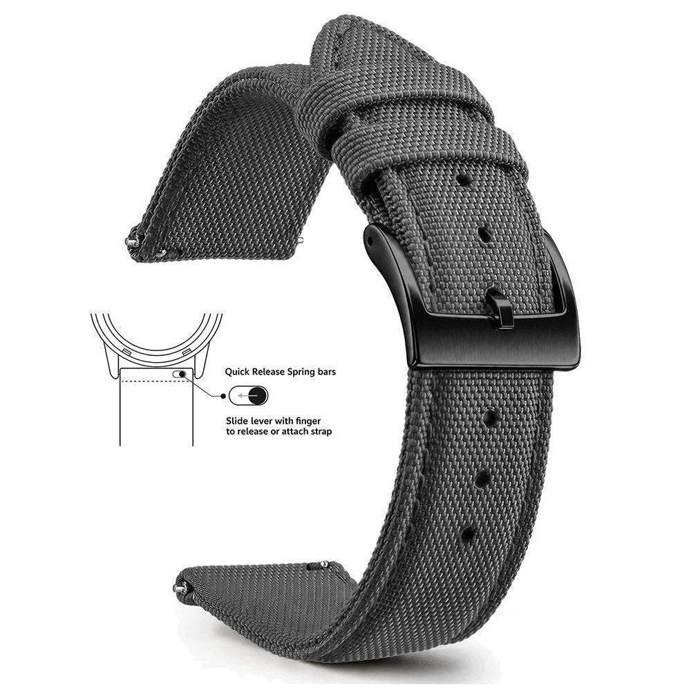 Grey, Black Buckle nylon sailcloth watch band