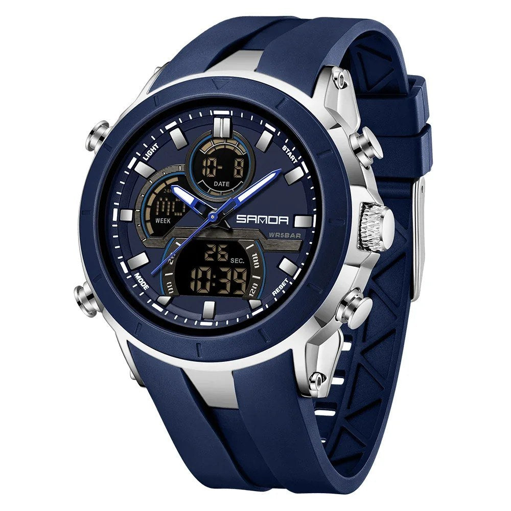 SANDA 6279 watch with navy strap, navy bezel and silver-coloured case sides