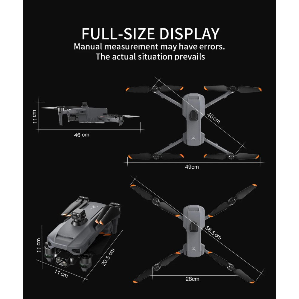 SG909MAX shown folded and unfolded with measurements