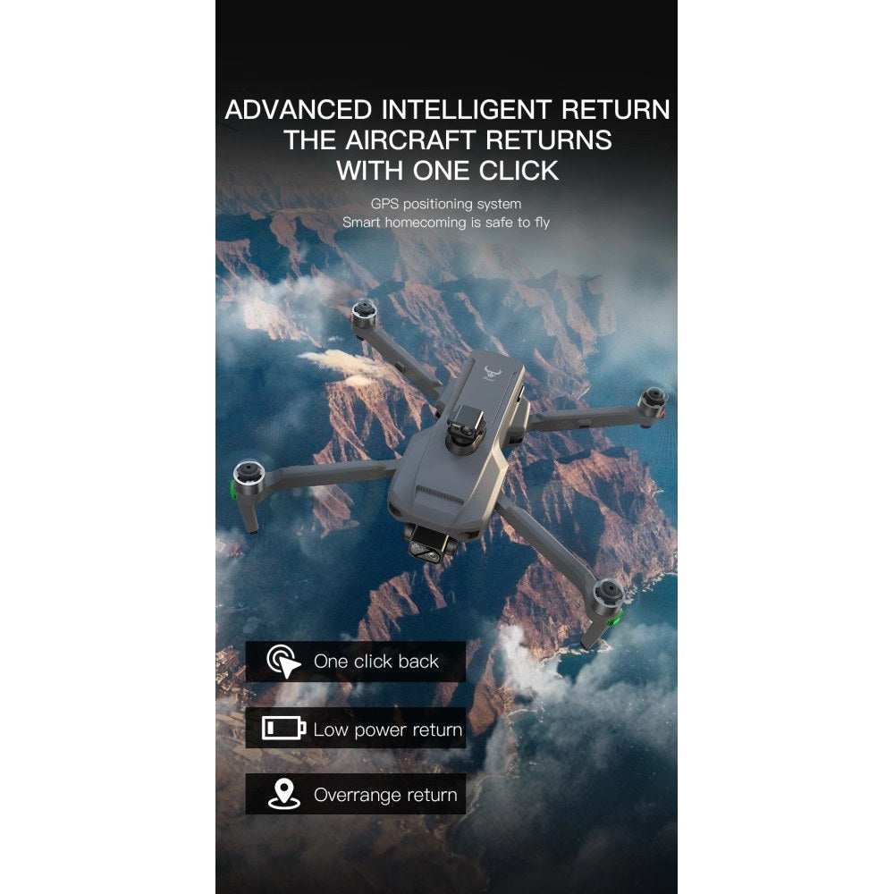 SG909MAX flying home, with the maker's one-key, low-battery and out-of-range return modes