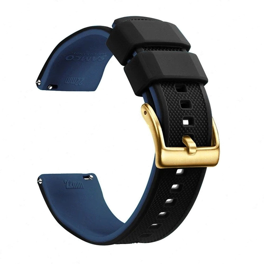 Black & Dark Blue, Gold Buckle silicone watch band