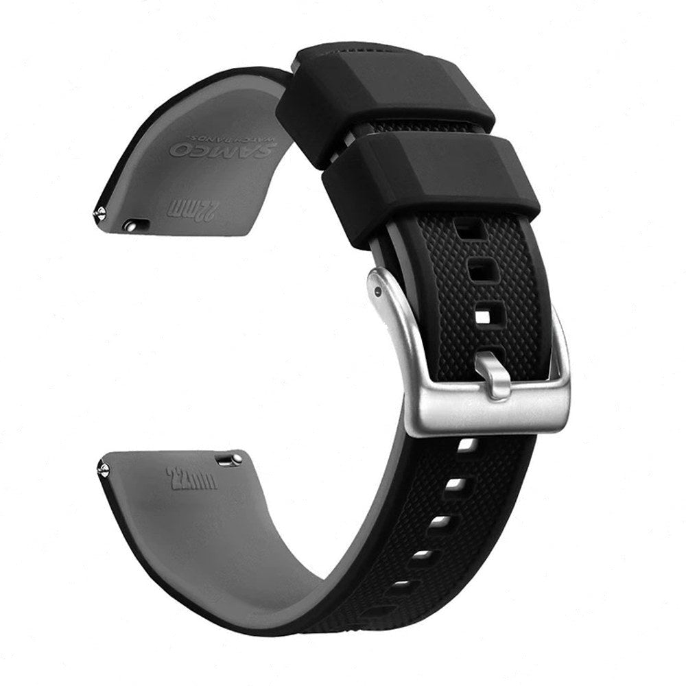 Black & Grey, Silver Buckle silicone watch band