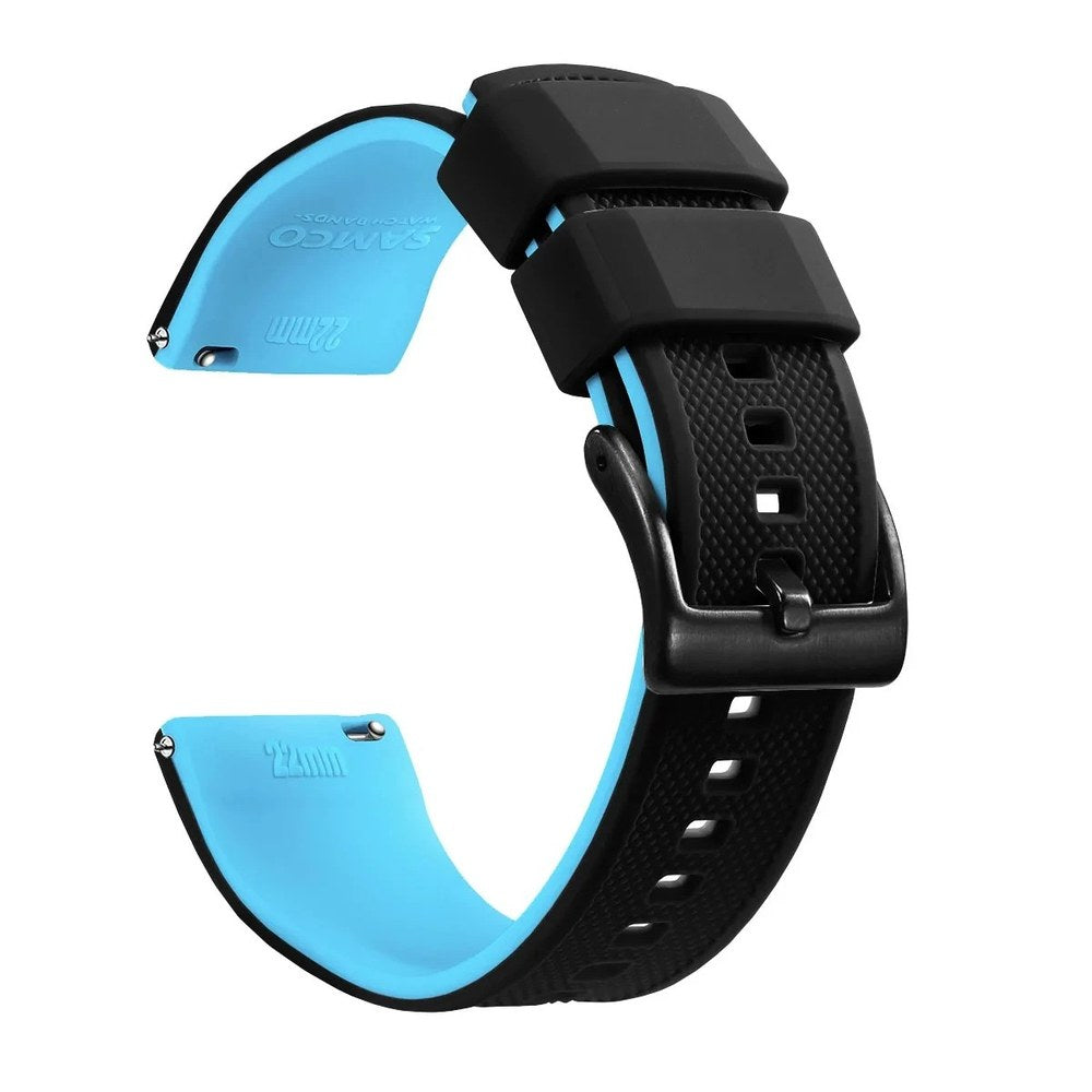 Black & Powder Blue, Black Buckle silicone watch band