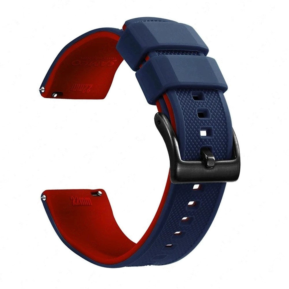 Dark Blue & Red, Black Buckle silicone watch band