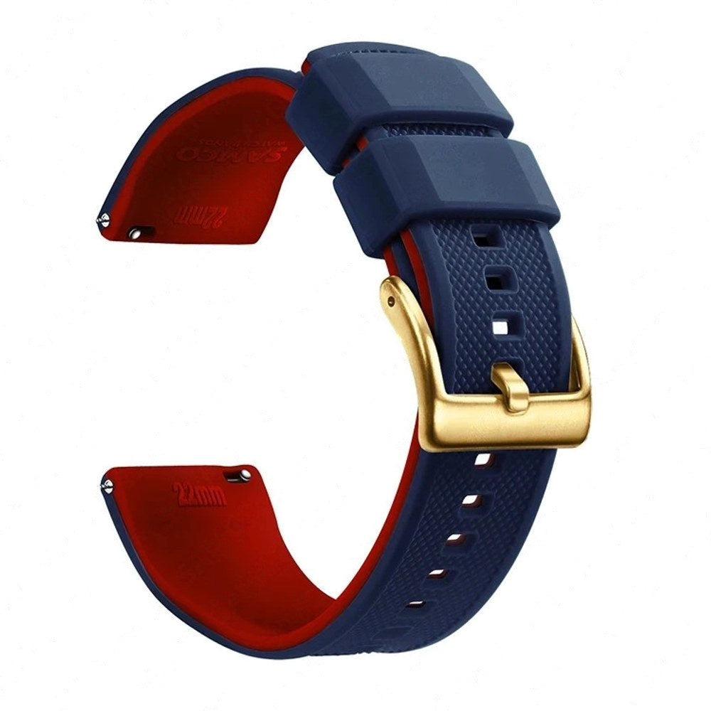 Dark Blue & Red, Gold Buckle silicone watch band
