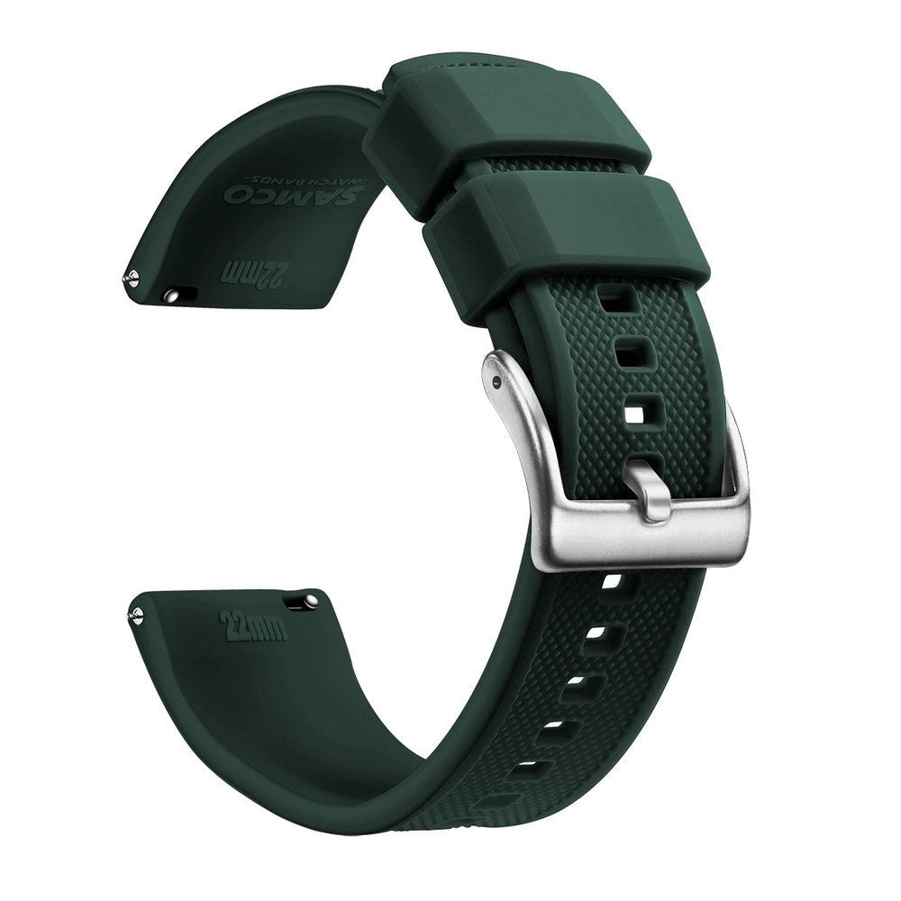 German Green, Silver Buckle silicone watch band