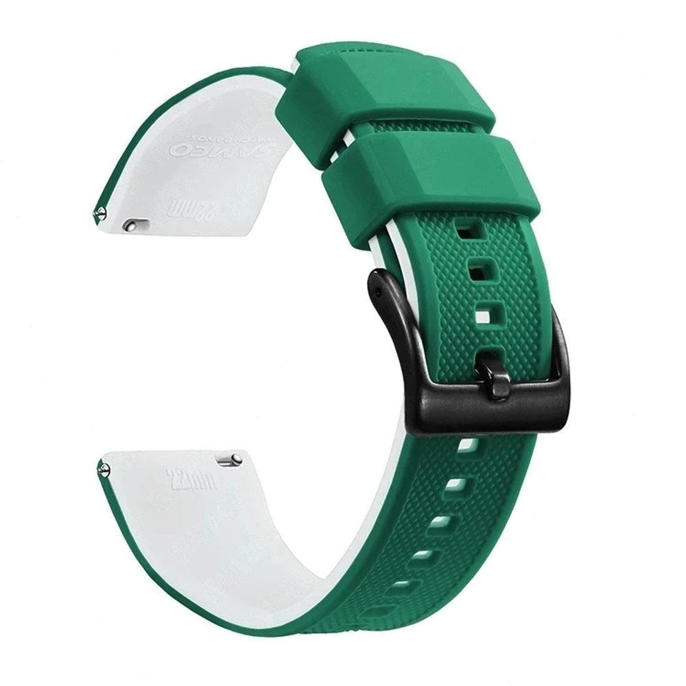 Green & White, Black Buckle silicone watch band