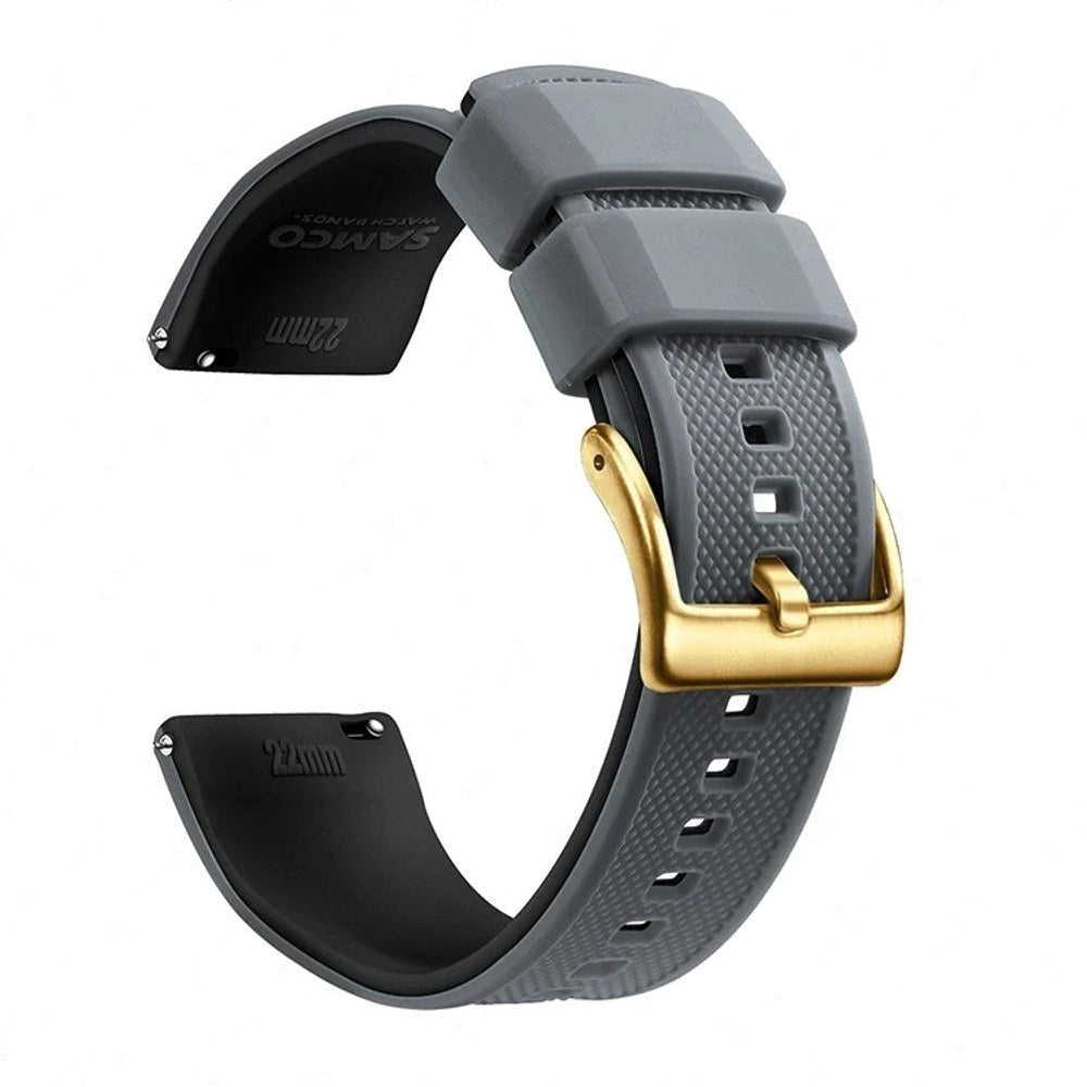 Smokey Grey & Black, Gold Buckle silicone watch band