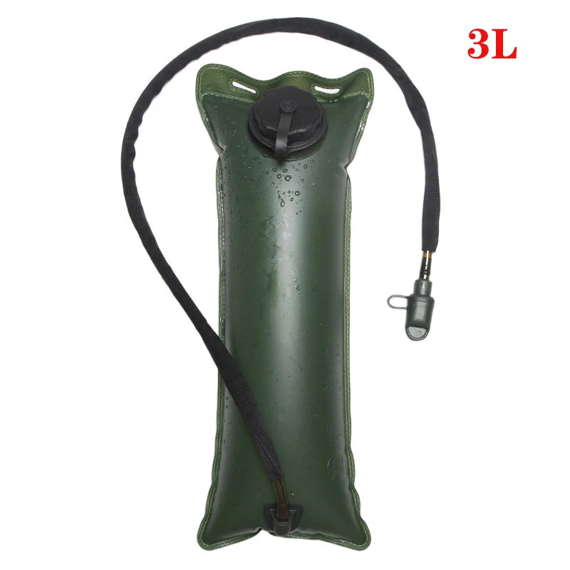 Green water bladder sold separately, marked 3 L, with hose and bite valve