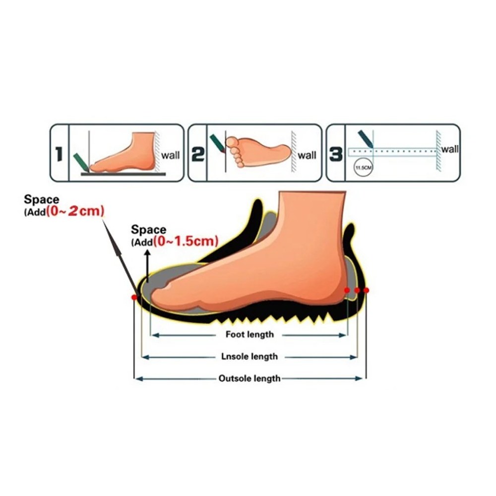 How to measure foot length heel to toe against a wall, with the space allowed inside the boot at the toe