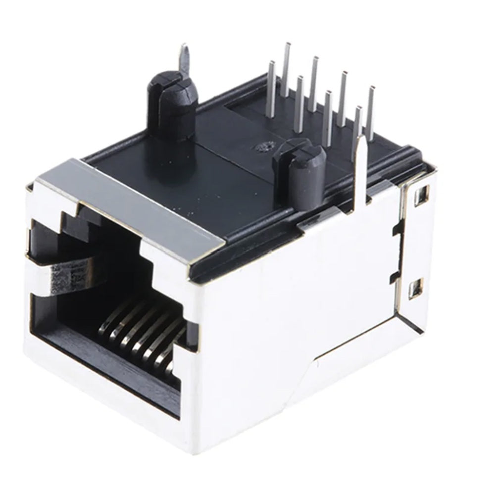 RJ45 Ethernet socket, representative photo of the port type: a metal-shielded eight-pin network jack. The Ethernet (RJ45) option connects the WW series controller to your router with a network cable so you can check it from a computer. Fitted at the factory, nothing for you to install.