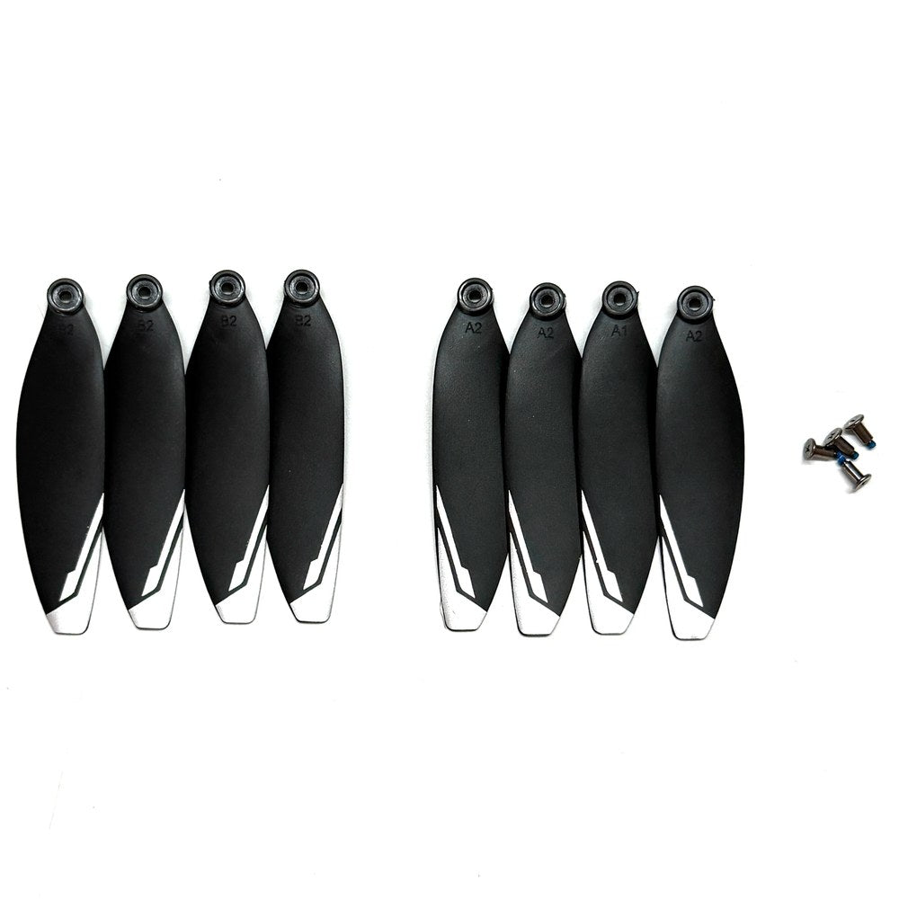 One set of eight white-tipped XT606 propellers with screws