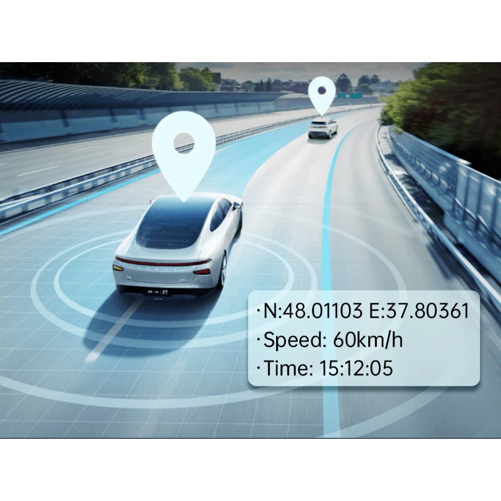 Playback overlay showing GPS coordinates, a speed of 60 km per hour and the time