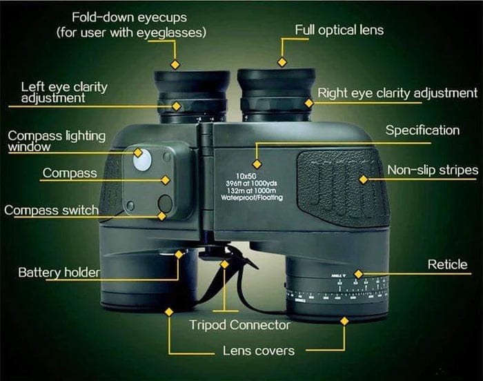 Boshile 10x50 Marine Binoculars Compass & Rangefinder Binoculars