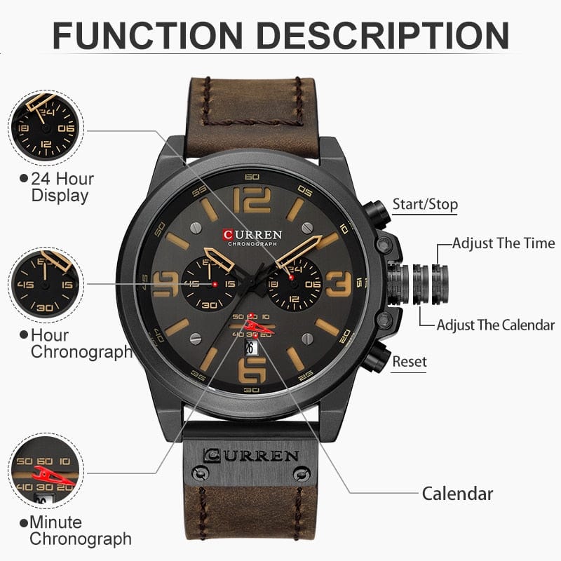 CURREN 8314 Waterproof Sport Watch Genuine Leather Watchs  BushLine
