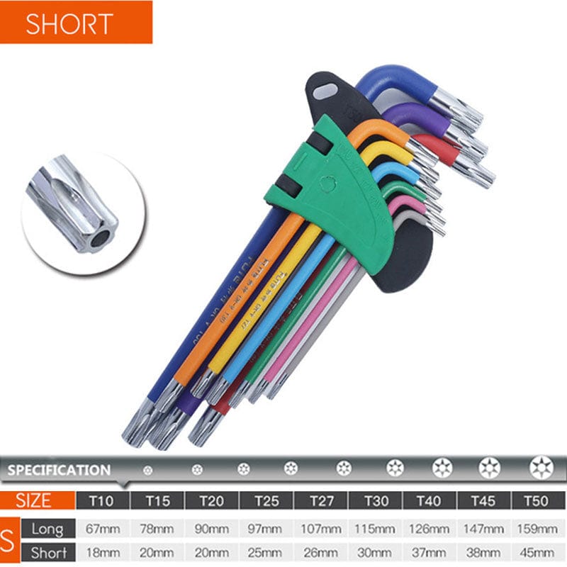 Colour Coded Torx & Hex Head Allen Key Set tools BushLine HEX KEY SET SHORT