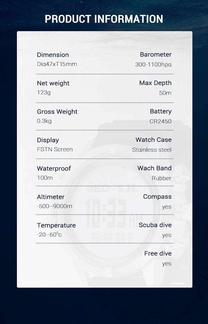 NORTH EDGE Scuba Diving Computer Watch Watchs