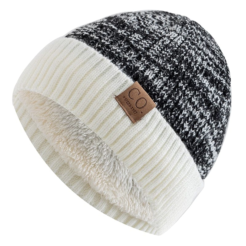 New Unisex Two-Tone Winter Beanie Thermal & Wool Beanies BushLine Black White 55cm-58cm