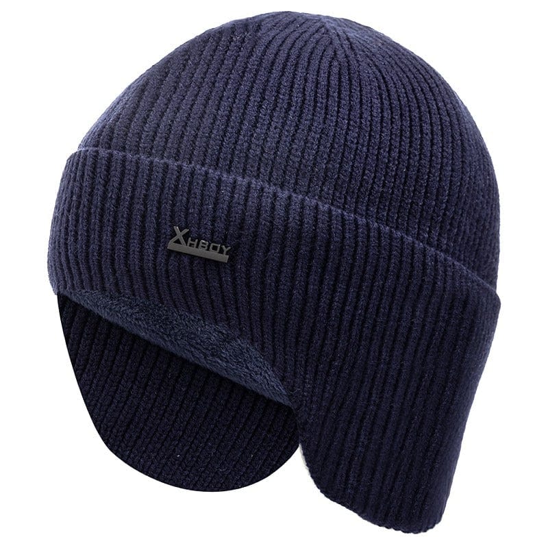 Warm up Wool Beanie with Earflaps Thermal & Wool Beanies BushLine Navy Blue 55cm-60cm