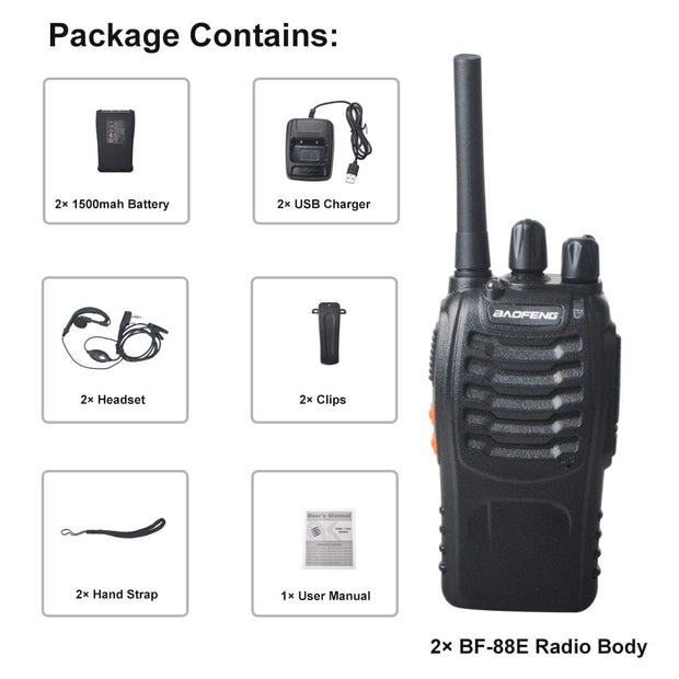 2Pcs/Pack Walkie Talkie two way radio BF-88E Smart Technology BushLine   