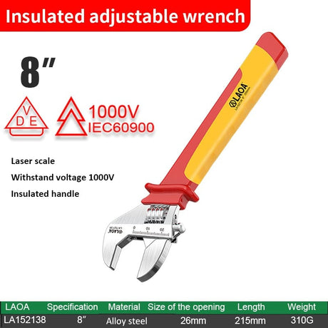 LAOA 1000V Insulated Adjustable Wrench 2023 tools BushLine 8inch LA152138  