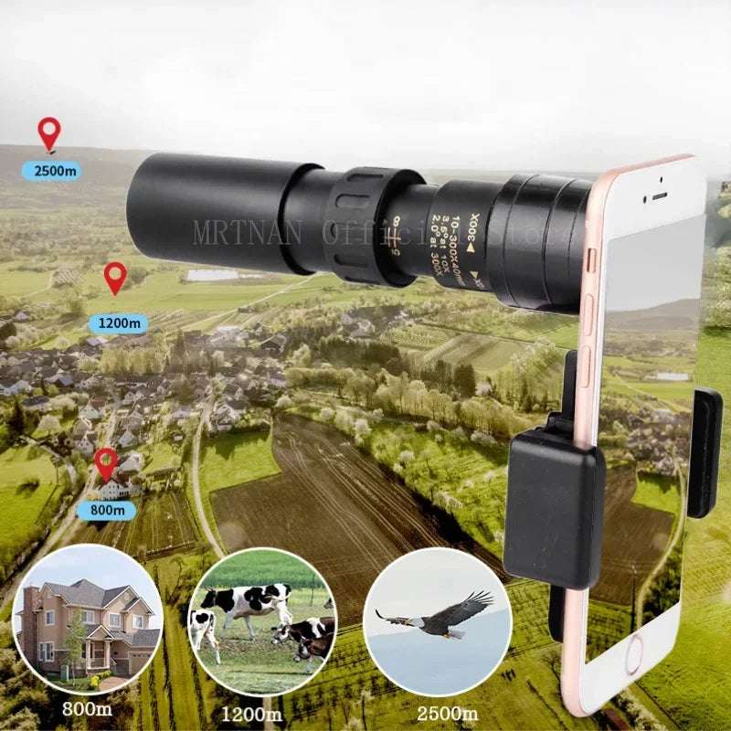 10-300X Phone adaptable Portable Metal Monocular Optics  